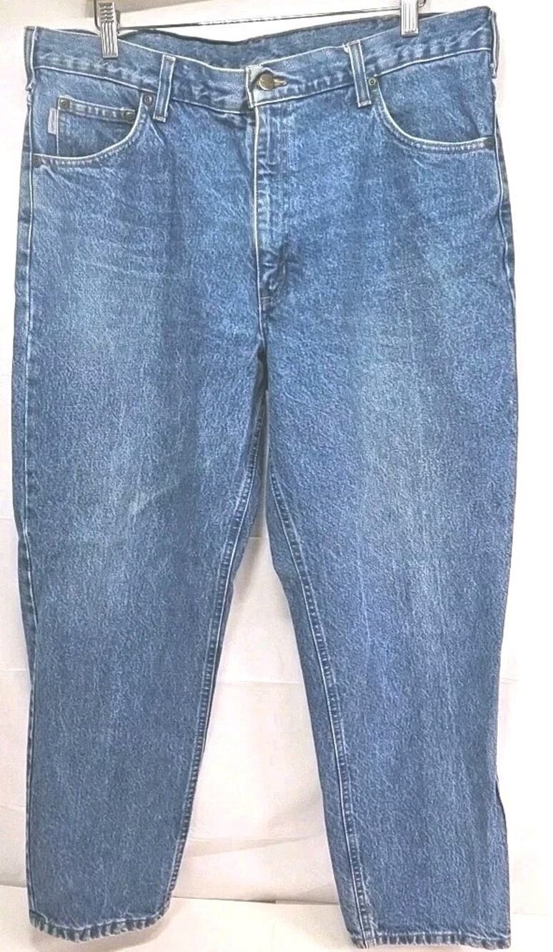 Vintage Carhartt Jeans 38x30 Relaxed Fit Blue Denim Workwear Distressed Fade USA